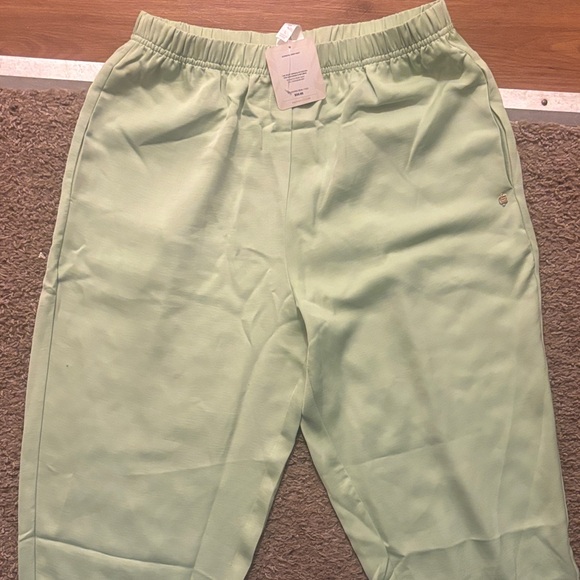 Fabletics NWT Ecosatin Crop Pants Woman’s Lg Capri Length Neon Green Brand New!! - Picture 9 of 13